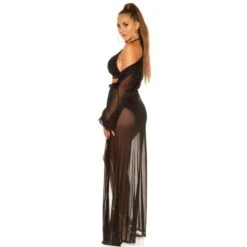 Damen Strand Kimono Lang Aus Chiffon Strandkleid Schwarz -Look Motto Verkäufe damen strand kimono lang aus chiffon strandkleid schwarz4