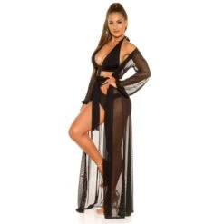 Damen Strand Kimono Lang Aus Chiffon Strandkleid Schwarz -Look Motto Verkäufe damen strand kimono lang aus chiffon strandkleid schwarz5
