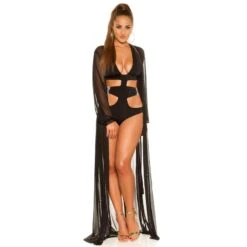 Damen Strand Kimono Lang Aus Chiffon Strandkleid Schwarz -Look Motto Verkäufe damen strand kimono lang aus chiffon strandkleid schwarz6