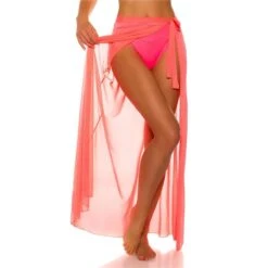 Damen Strand Wickelrock Lang Aus Chiffon Neon Coral -Look Motto Verkäufe damen strand wickelrock lang aus chiffon neon coral4