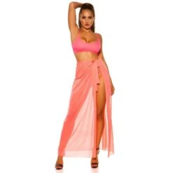 Damen Strand Wickelrock Lang Aus Chiffon Neon Coral -Look Motto Verkäufe damen strand wickelrock lang aus chiffon neon coral5