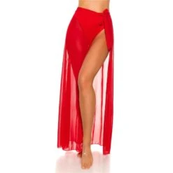 Damen Strand Wickelrock Lang Aus Chiffon Rot