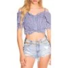 Damen Träger-/Off-Shoulder Bluse Kariert Mit Volants Blau -Look Motto Verkäufe damen traeger off shoulder bluse kariert mit volants blau