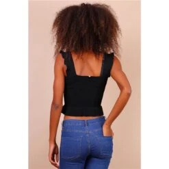 Damen Träger-Stricktop Mit Rüschen Und Deko-Knöpfen Schwarz 7 Damen Träger-Stricktop Mit Rüschen Und Deko-Knöpfen Schwarz -Look Motto Verkäufe damen traeger stricktop mit rueschen und deko knoepfen schwarz3