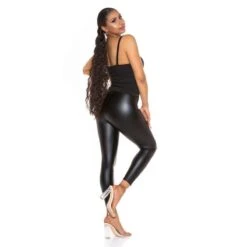 Damen Träger-Top Mit Nieten Und Kunstleder-Einsatz Schwarz -Look Motto Verkäufe damen traeger top mit nieten und kunstleder einsatz schwarz7