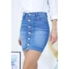 Damen Used-Look Jeans-Minirock Mit Knopfleiste Blau