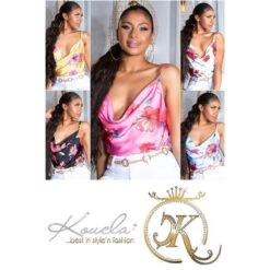 Damen Wasserfall Träger-Top Mit Blumenmuster Gelb -Look Motto Verkäufe damen wasserfall traeger top mit blumenmuster gelb8