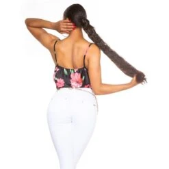 Damen Wasserfall Träger-Top Mit Blumenmuster Schwarz -Look Motto Verkäufe damen wasserfall traeger top mit blumenmuster schwarz5