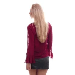 Edle Chiffon Schluppenbluse Transparent Mit Rüschen Bordeaux -Look Motto Verkäufe edle chiffon schluppenbluse transparent mit rueschen bordeaux3