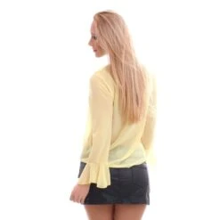 Edle Chiffon Schluppenbluse Transparent Mit Rüschen Gelb -Look Motto Verkäufe edle chiffon schluppenbluse transparent mit rueschen gelb3