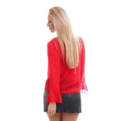 Edle Chiffon Schluppenbluse Transparent Mit Rüschen Rot -Look Motto Verkäufe edle chiffon schluppenbluse transparent mit rueschen rot3
