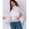 Edle Damen Chiffon Schluppenbluse Mit Volants Weiß -Look Motto Verkäufe edle damen chiffon schluppenbluse mit volants weiss
