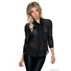 Edle Glamour Chiffon Schluppenbluse Mit Glitzerfäden Schwarz