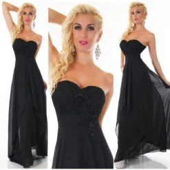 Edles Bodenlanges Bandeau Abendkleid Aus Chiffon Schwarz