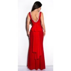 Edles Bodenlanges Gala Glamour Abendkleid Mit Glas-Steinen Rot -Look Motto Verkäufe edles bodenlanges gala glamour abendkleid mit glas steinen rot6
