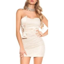 Edles Damen Bandeau Abendkleid Minikleid Aus Spitze Beige -Look Motto Verkäufe edles damen bandeau abendkleid minikleid aus spitze beige6