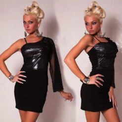 Progress Edles Einarm-Abendkleid Minikleid Schwarz/Silber -Look Motto Verkäufe edles einarm abendkleid minikleid schwarz silber3