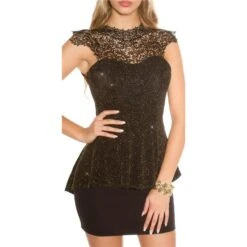 Edles Glamour Party Top Mit Glitzer Und Stickerei Gold