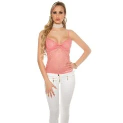 Edles Glamour Träger-Top Mit Glitzer Aus Spitze Coral -Look Motto Verkäufe edles glamour traeger top mit glitzer aus spitze coral2