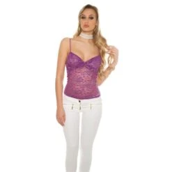 Edles Glamour Träger-Top Mit Glitzer Aus Spitze Lila -Look Motto Verkäufe edles glamour traeger top mit glitzer aus spitze lila4