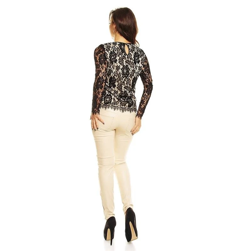 Edles Langarm-Shirt Bluse Aus Feiner Spitze Schwarz/Creme 6 Edles Langarm-Shirt Bluse Aus Feiner Spitze Schwarz/Creme – Bild 4