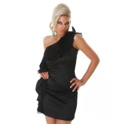 Edles One-Shoulder Abendkleid Aus Satin Schwarz