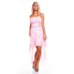 Edles Satin Bandeau Abendkleid Chiffon Glas-Steinchen Rosa
