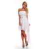 Edles Satin Bandeau Abendkleid Chiffon Glas-Steinchen Weiß -Look Motto Verkäufe edles satin bandeau abendkleid chiffon glas steinchen weiss