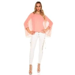 Elegante Damen Chiffon Bluse Mit Fledermausärmeln Coral -Look Motto Verkäufe elegante damen chiffon bluse mit fledermausaermeln coral4