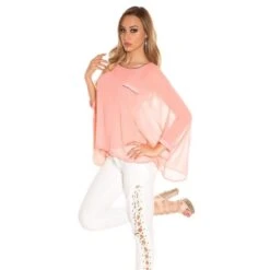 Elegante Damen Chiffon Bluse Mit Fledermausärmeln Coral -Look Motto Verkäufe elegante damen chiffon bluse mit fledermausaermeln coral5