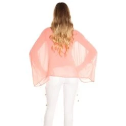 Elegante Damen Chiffon Bluse Mit Fledermausärmeln Coral -Look Motto Verkäufe elegante damen chiffon bluse mit fledermausaermeln coral6