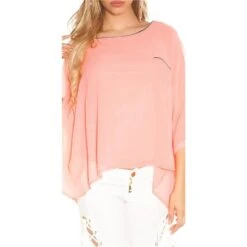 Elegante Damen Chiffon Bluse Mit Fledermausärmeln Coral -Look Motto Verkäufe elegante damen chiffon bluse mit fledermausaermeln coral7