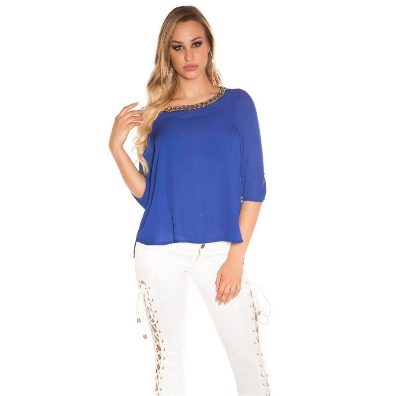 Elegante Damen Chiffon Bluse Mit Halblangen Ärmeln Royal Blau 5 Elegante Damen Chiffon Bluse Mit Halblangen Ärmeln Royal Blau – Bild 3