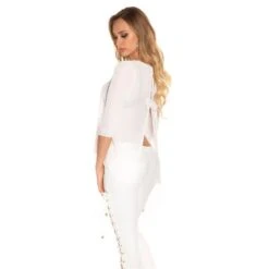 Elegante Damen Chiffon Bluse Mit Halblangen Ärmeln Weiß -Look Motto Verkäufe elegante damen chiffon bluse mit halblangen aermeln weiss6