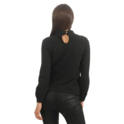 Elegante Damen Langarm-Bluse Mit Volants Und Perlen Schwarz -Look Motto Verkäufe elegante damen langarm bluse mit volants und perlen schwarz3