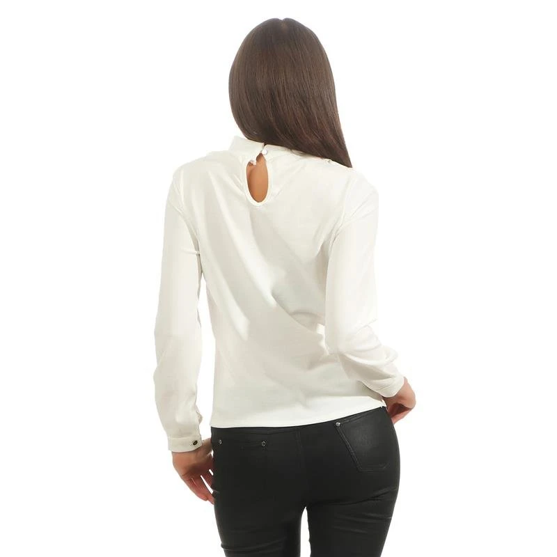 Elegante Damen Langarm-Bluse Mit Volants Und Perlen Weiß 5 Elegante Damen Langarm-Bluse Mit Volants Und Perlen Weiß – Bild 3