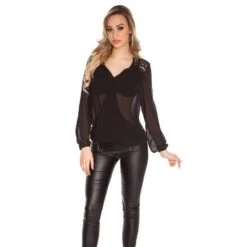 Elegante Damen Langarm Chiffon Bluse Mit Häkelspitze Schwarz -Look Motto Verkäufe elegante damen langarm chiffon bluse mit haekelspitze schwarz6