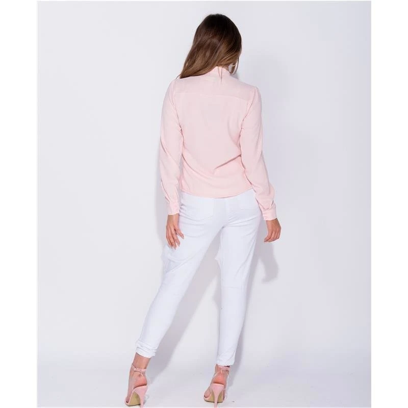Elegante Damen Langarm-Schluppenbluse Mit Volants Rosa 8 Elegante Damen Langarm-Schluppenbluse Mit Volants Rosa – Bild 6