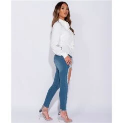 Elegante Damen Langarm-Schluppenbluse Mit Volants Weiß -Look Motto Verkäufe elegante damen langarm schluppenbluse mit volants weiss4