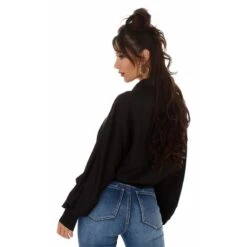 Elegante Damen Satin Wickelbluse Mit Fledermausärmeln Schwarz -Look Motto Verkäufe elegante damen satin wickelbluse mit fledermausaermeln schwarz3