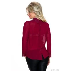 Elegante Glamour Chiffon Bluse Mit Metallplättchen Bordeaux -Look Motto Verkäufe elegante glamour chiffon bluse mit metallplaettchen bordeaux3