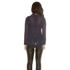 Elegante Glamour Chiffon Bluse Mit Strass Am Kragen Marine -Look Motto Verkäufe elegante glamour chiffon bluse mit strass am kragen marine3