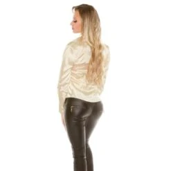 Elegante Klassische Langarm Satin Bluse Beige -Look Motto Verkäufe elegante klassische langarm satin bluse beige3