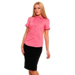 Elegante Kurzarm Bluse Mit Zierfalten Lachs