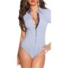 Elegante Kurzarm Bodybluse Mit Nadelstreifen Hellblau -Look Motto Verkäufe elegante kurzarm bodybluse mit nadelstreifen hellblau