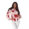 Elegante Langarm Bluse Mit Blumen Rüschen Und Spitze Rosa -Look Motto Verkäufe elegante langarm bluse mit blumen rueschen und spitze rosa