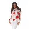 Elegante Langarm Bluse Mit Blumen Rüschen Und Spitze Weiß -Look Motto Verkäufe elegante langarm bluse mit blumen rueschen und spitze weiss