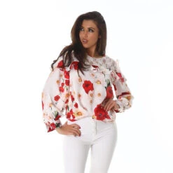 Elegante Langarm Bluse Mit Blumen Rüschen Und Spitze Weiß -Look Motto Verkäufe elegante langarm bluse mit blumen rueschen und spitze weiss3