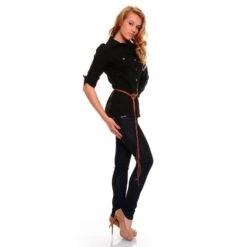 Elegante Langarm Bluse Mit Flechtgürtel Schwarz -Look Motto Verkäufe elegante langarm bluse mit flechtguertel schwarz3