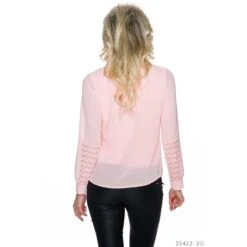 Elegante Langarm Chiffon-Bluse Mit Jabot Kragen Rosa -Look Motto Verkäufe elegante langarm chiffon bluse mit jabot kragen rosa3